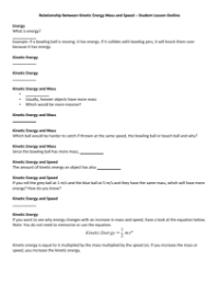 Relationship Between Kinetic Energy, Mass, and Speed - Student Lesson  Outline