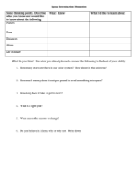 Space Introduction - Middle School Discussion Worksheet