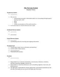 The Nervous System - Student Lesson Outline