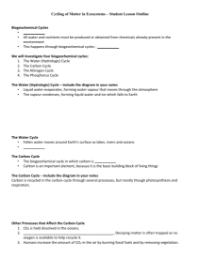 Cycling of Matter in Ecosystems - Student Lesson Outline