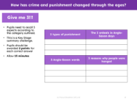 Give me 3! - Assessment for Learning activity - How has crime and punishment changed through the ages?