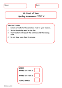 Start of Year Spelling Assessment Test C