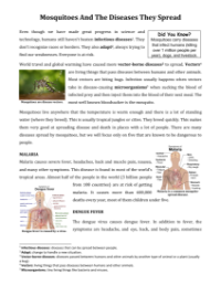 Mosquitoes And The Diseases They Spread - Reading with Comprehension Questions 2