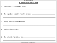 Commas for Lists - Worksheet