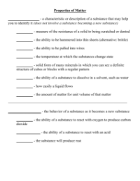 Properties of Matter Handout Worksheet