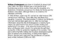 Shakespeare Biography Worksheet