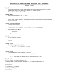 Chemical Symbols, Formulas, and Compounds - Middle School Student Lesson Outline