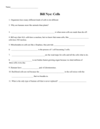 Bill Nye - Cells Worksheet with Answers