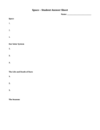 Space - Student Worksheet