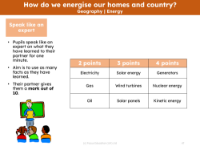 How do we energise our homes and country - activity