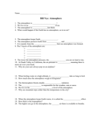 Bill Nye - Atmosphere Worksheet with Answers