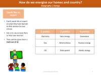 How do we energise our homes and country - activity 