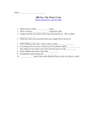 Bill Nye - The Water Cycle Worksheet with Answers