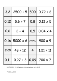 Loop Card Game - Multiply and divide using known facts  Set 1