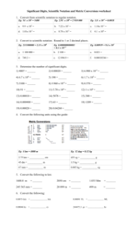 Significant Digits, Scientific Notation and Metric Conversions Worksheet