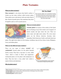 Plate Tectonics - Reading with Comprehension Questions