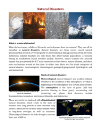 Natural Disasters - Reading with Comprehension Questions
