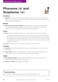 Phoneme "x" and Grapheme "x" - Lesson plan 