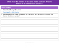 Trench Warfare - Worksheet - Year 6