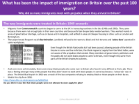 The way immigrants were treated in Britain: 1949 onwards - Info sheet