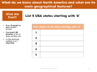 Give me 5 - USA states beginning with 'A'