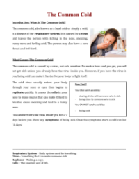 The Common Cold - Reading with Comprehension Questions 2