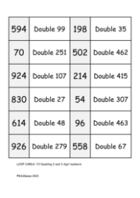 Loop Card Game - Doubling 2 and 3 digit numbers
