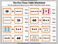 Five Times Table Snap - Worksheet