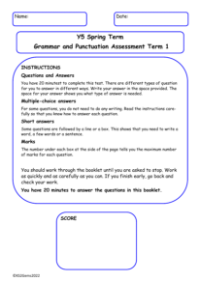 Spring Term Grammar and Punctuation Assessment Term 1