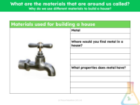 Materials used for building a house - Worksheet