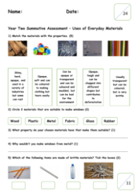 Uses of Everyday Materials - Assessment
