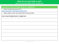 How I know that light travels in a straight line? - Worksheet - Year 6