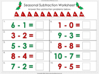 Seasonal Subtraction - Worksheet