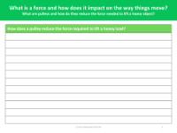 How does a  pulley reduce the force required to lift a heavy load? - explanation - worksheet