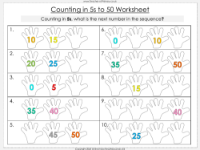Counting in 5s to 50 - Worksheet