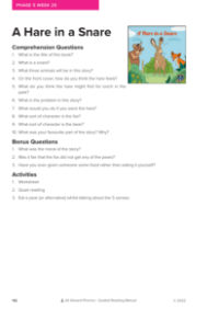 Week 25 "A Hare in a Snare" - Phonics Story - Worksheet 