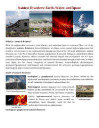 Natural Disasters - Earth, Water, and Space - Reading with Comprehension Questions