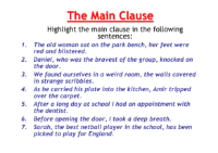 Main Clause Worksheet