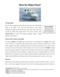 Density and Buoyancy - How Do Ships Float Reading with Comprehension Questions 1