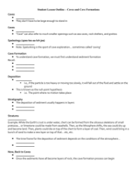 Caves and Cave Formation - Student Lesson Outline