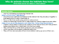 Which food sources are linked to which animal? - Teacher notes