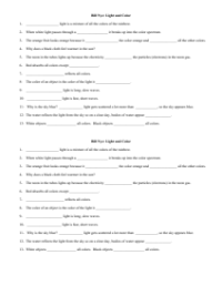 Bill Nye - Light Color Worksheet