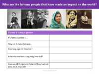 Choose a famous person fact file - Worksheet