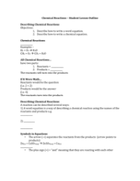 Chemical Reactions - Student Lesson Outline
