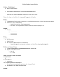 Friction - Student Lesson Outline