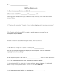 Bill Nye - Biodiversity Worksheet with Answers