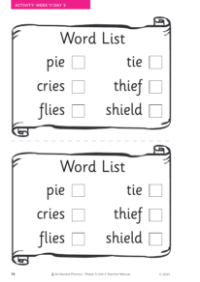 Word List activity - Worksheet