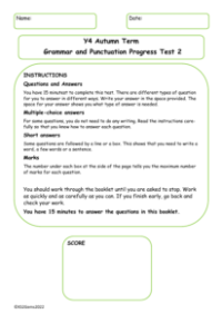 Autumn Term Grammar and Punctuation Progress Test 2
