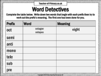 Prefixes - Worksheet