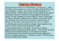 Biography and Autobiography - Lesson 1 - Charles Dickens Worksheet